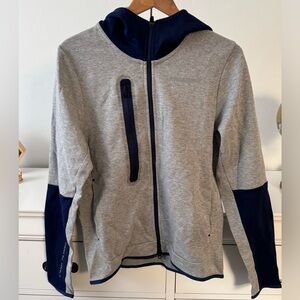 NWT RAWGEAR Mens Navy Blue And Gray Full Zip Chest Pocket Hoodie, Size Smaller